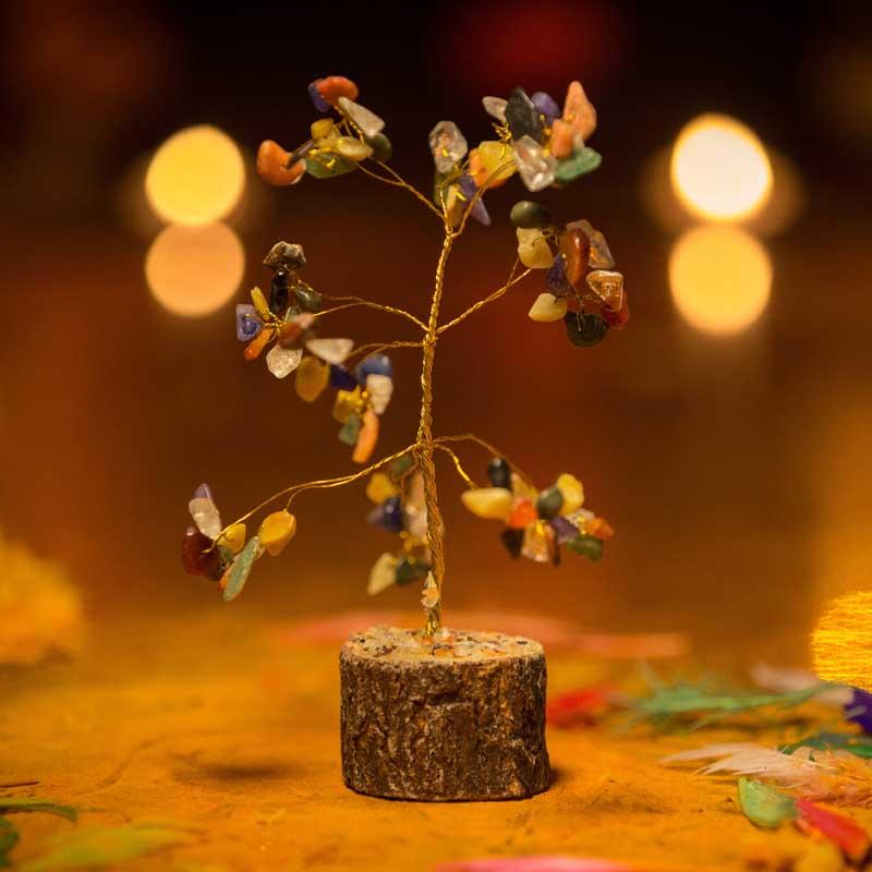 Feng Shui Multi Color Healing Gemstone Crystal Bonsai Fortune Tree