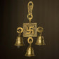 Antique Brass 3 Bells Door/Wall Hanging with Engraved Swastik