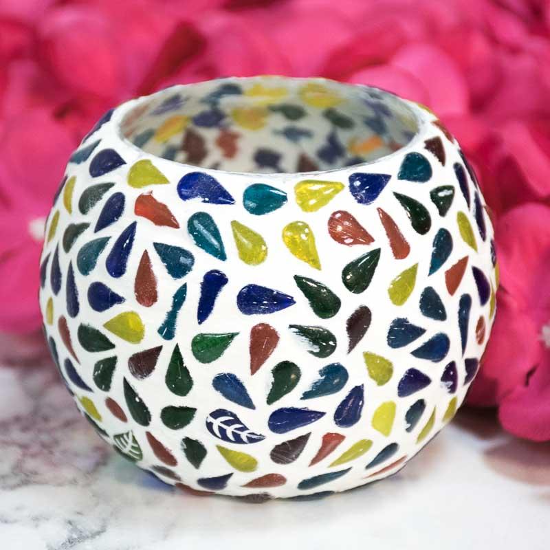Mosaic Glass Tea-light Candle Holder with Tear Drop Pattern