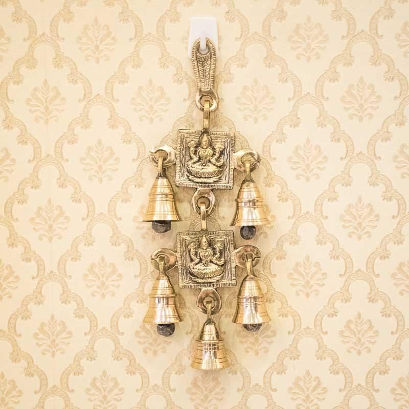Antique Brass Door/Wall Hanging 5 Bells with Engraved Laxmi