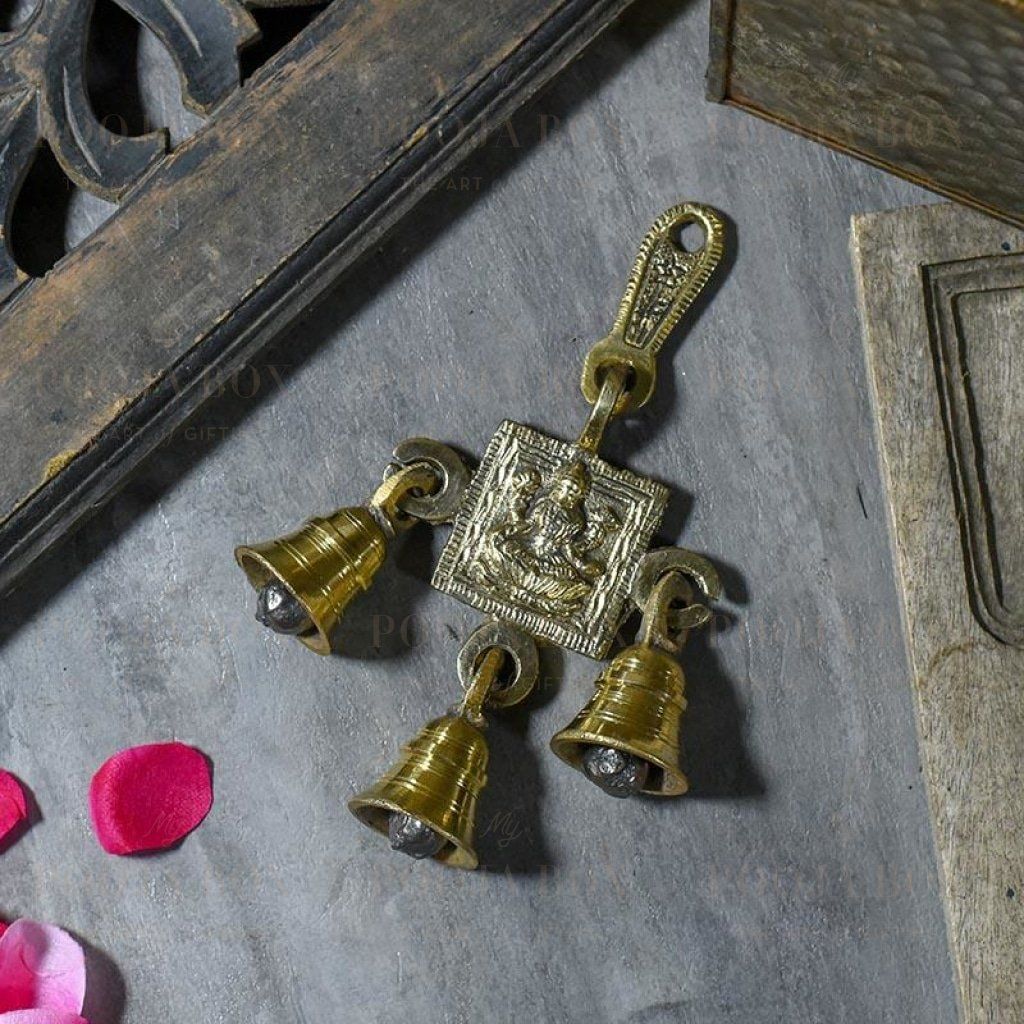 Antique Brass 3 Bells Door/Wall Hanging with Laxmi Figurine