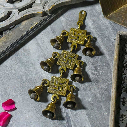 Antique Brass 7 Bell With Swastik Figuring Bell