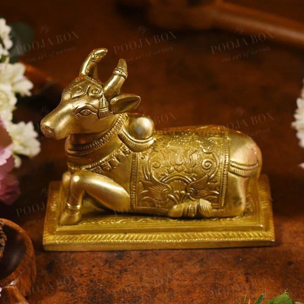 Antique Brass Nandi With Lotus Design Idols