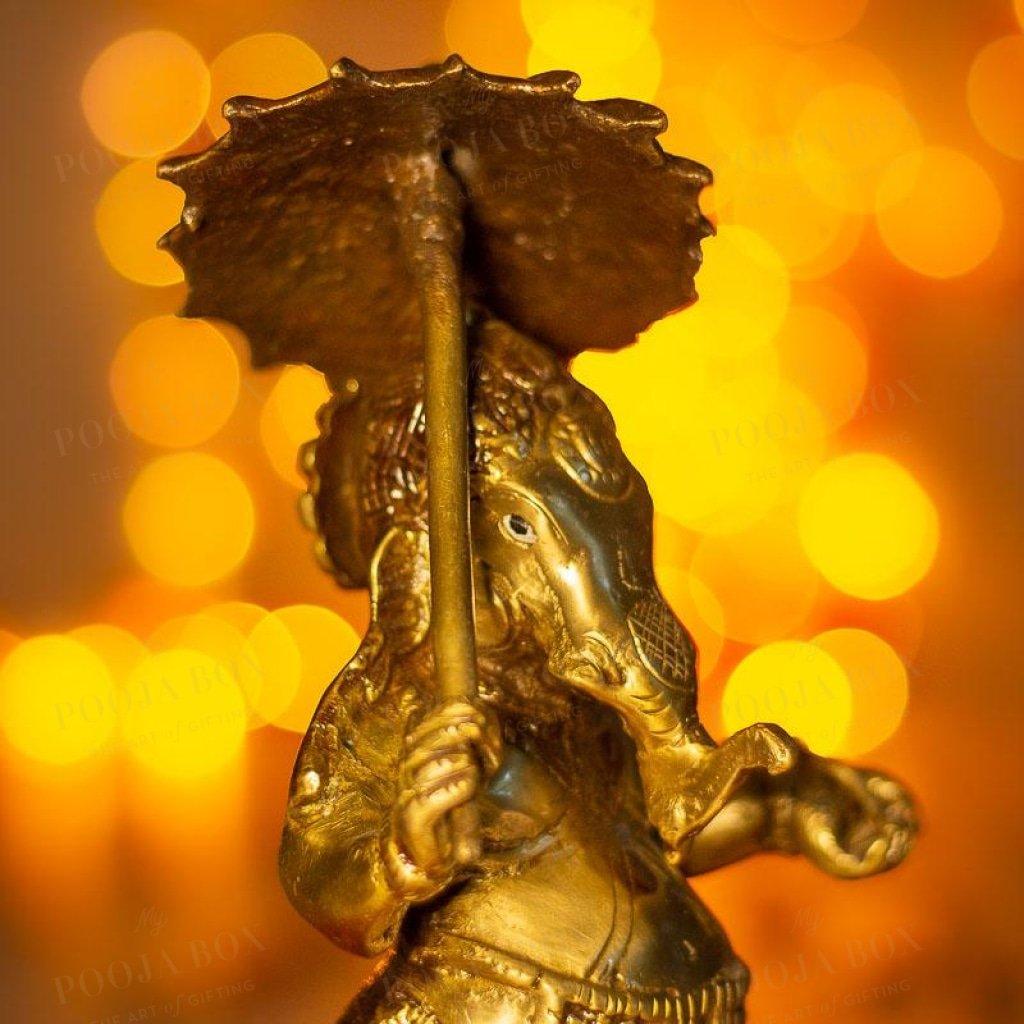 Antique Brass Umbrella Ganesha Idols