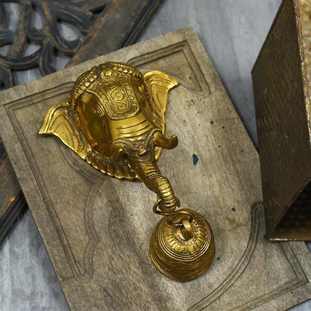 Antique Brass Wall Hanging Ganesha With Bell Idol