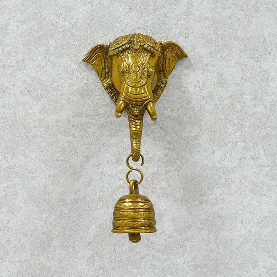 Antique Brass Wall Hanging Ganesha With Bell Idol