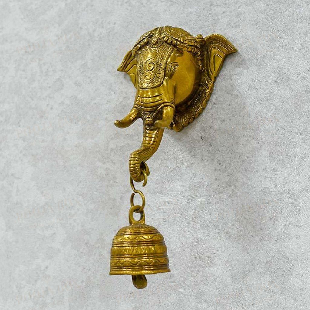 Antique Brass Wall Hanging Ganesha With Bell Idol