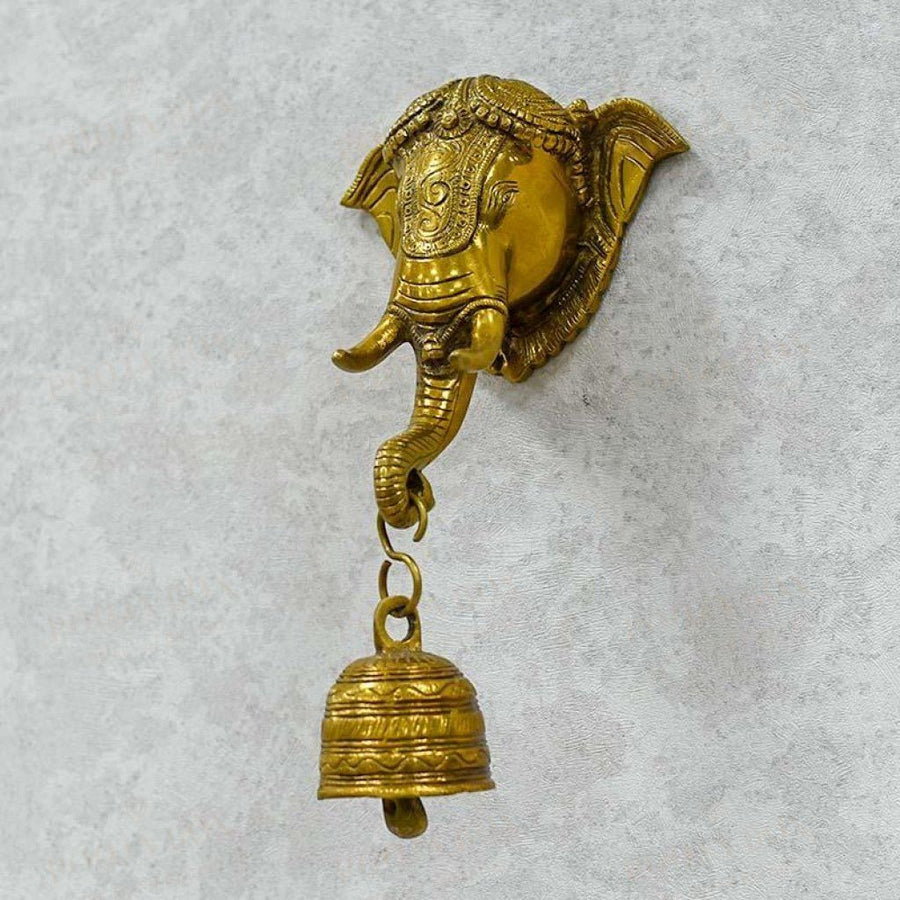 Antique Brass Wall Hanging Ganesha With Bell Idol