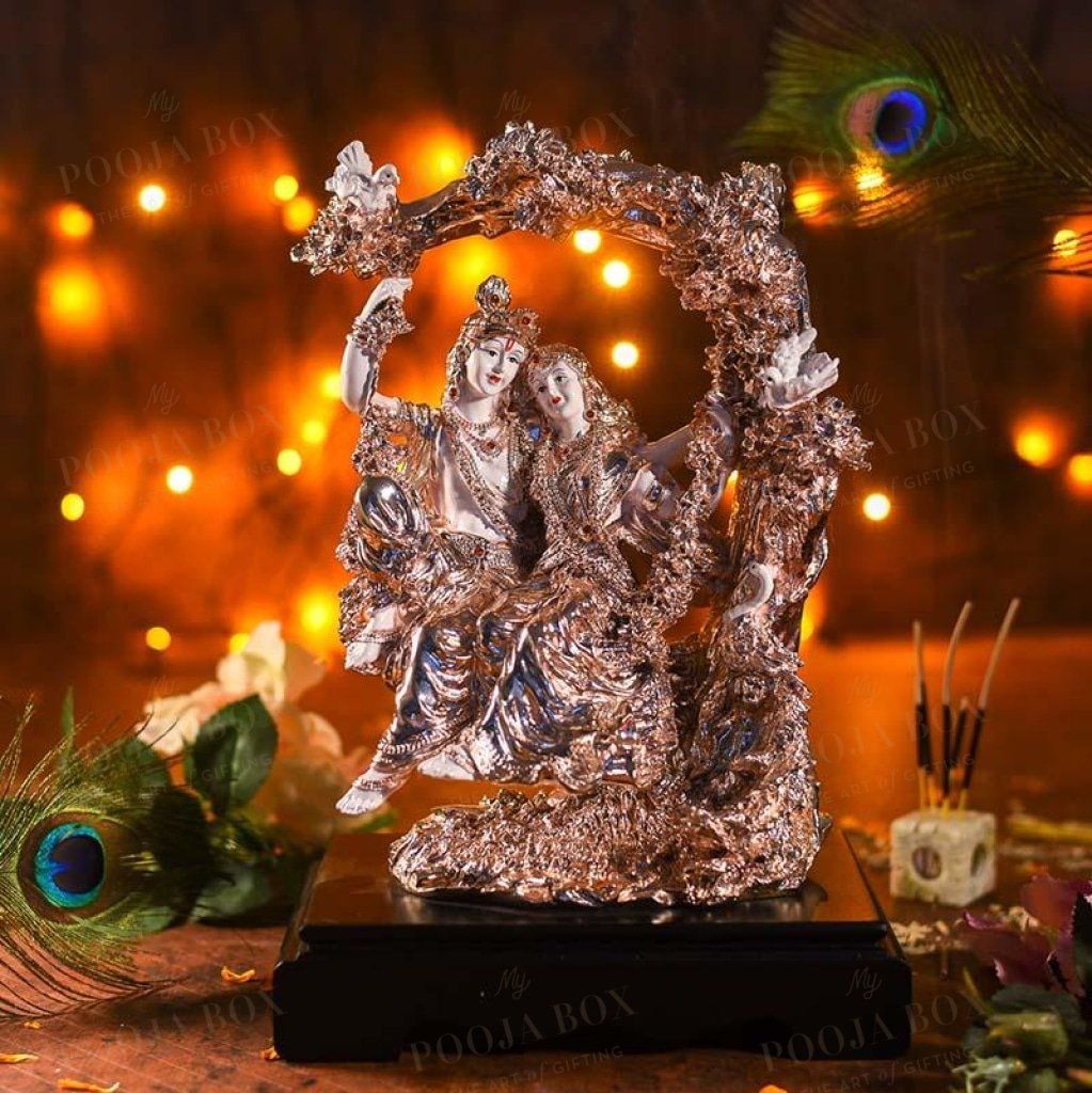Antique Coral Peach Radha Krishna On Jhula Idols