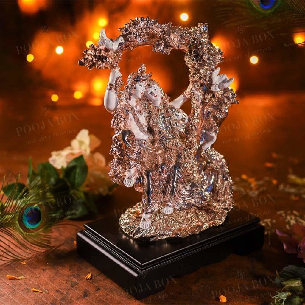 Antique Coral Peach Radha Krishna On Jhula Idols