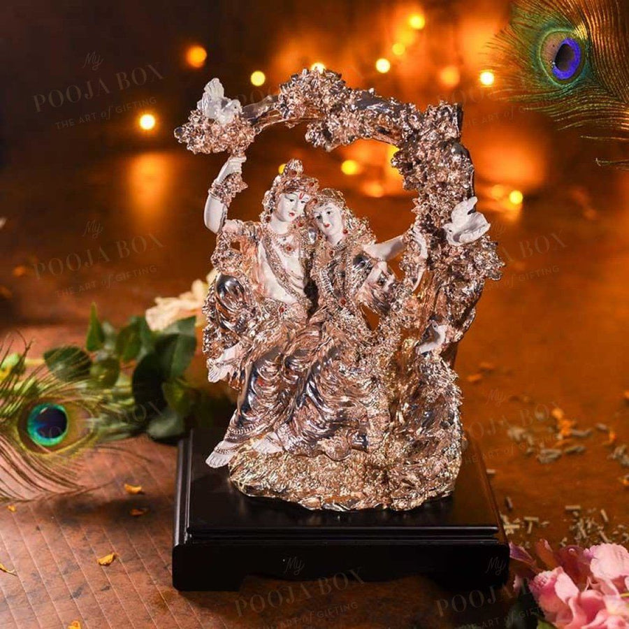 Antique Coral Peach Radha Krishna On Jhula Idols
