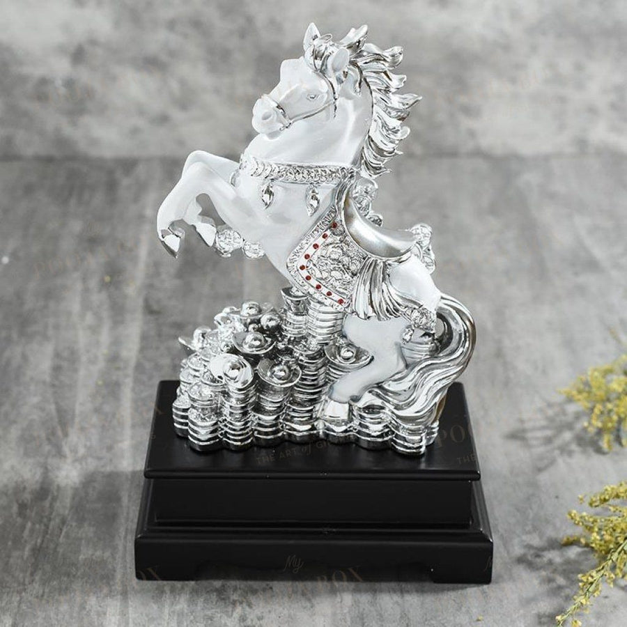 Antique White Polyresin Horse Figurine Home Decor