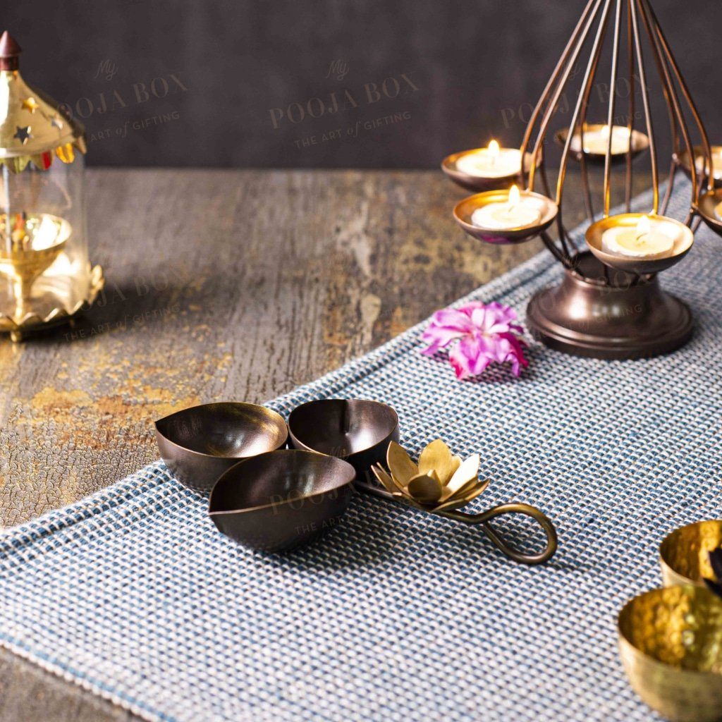 Artistic Handmade Brass Tribhooti/Aarti Lamp