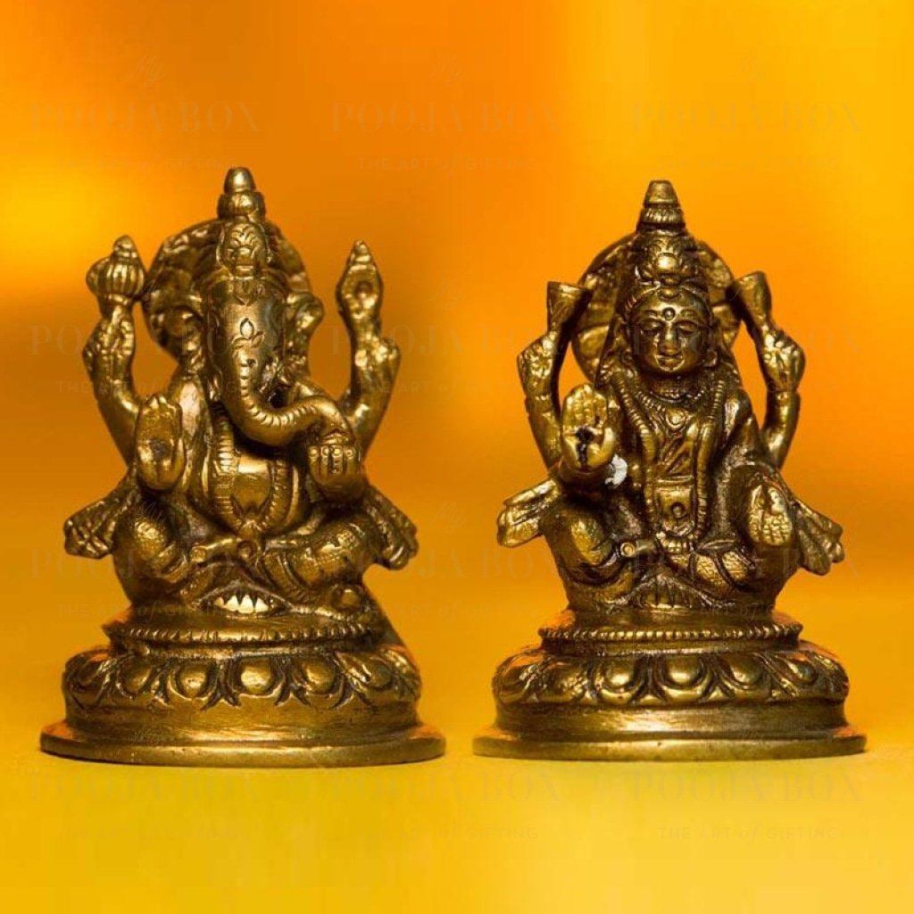 Beautiful Laxmi Ganesh On Lotus Brass Idol For Decor Idols