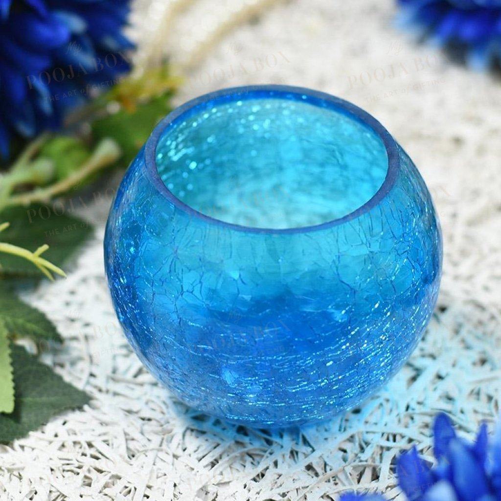 Blue Crackled Matki Candle Holder