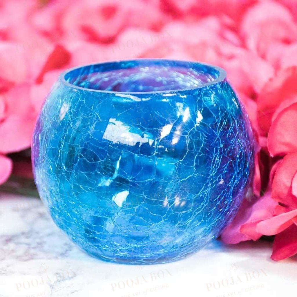 Blue Crackled Matki Candle Holder