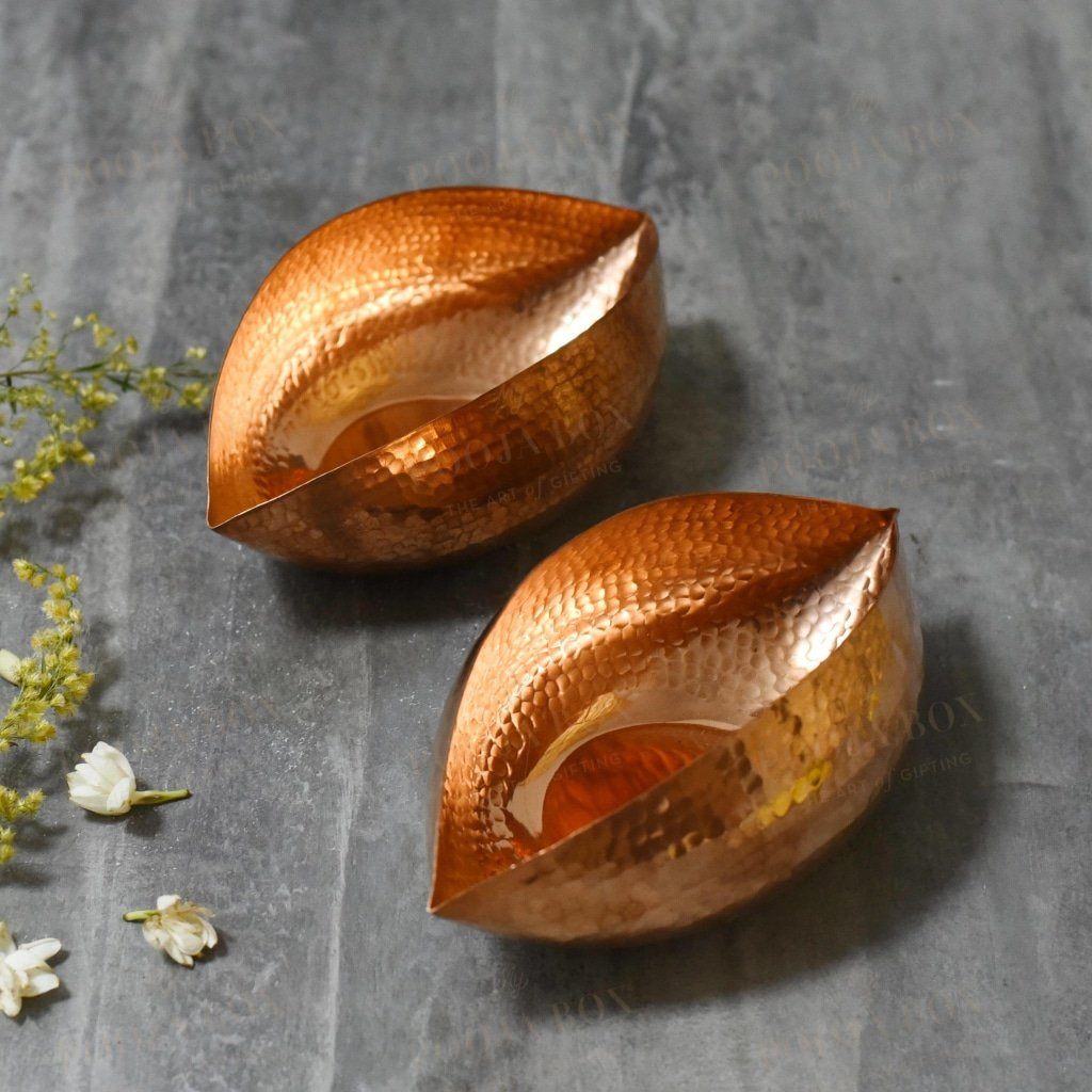 Copper Ebi Pod Tlight Large Set Of 2 Candle Holder