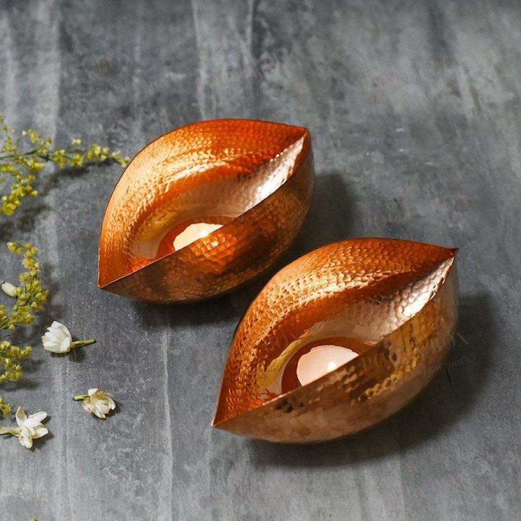 Copper Ebi Pod Tlight Large Set Of 2 Candle Holder