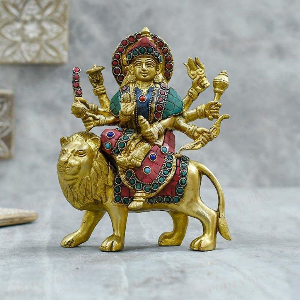 Decorative Colourful Brass Durga Idol Idol