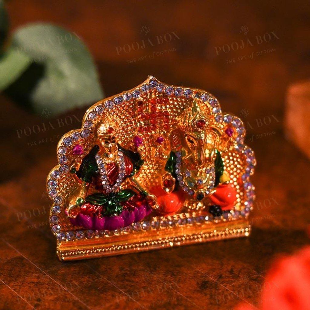 Diamond-Studded Laxmi Ganesh Murti With Swastik Idols