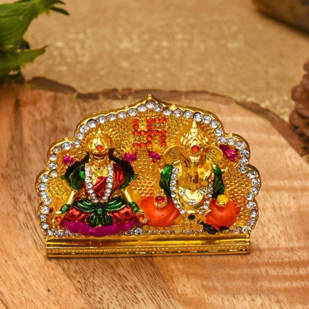 Diamond-Studded Laxmi Ganesh Murti With Swastik Idols