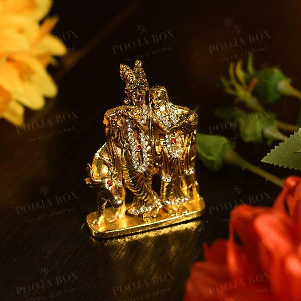 Diamond Studded Radha Krishna Murti Showpiece For Decor Idols
