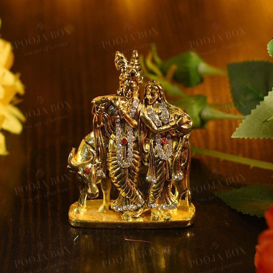 Diamond Studded Radha Krishna Murti Showpiece For Decor Idols
