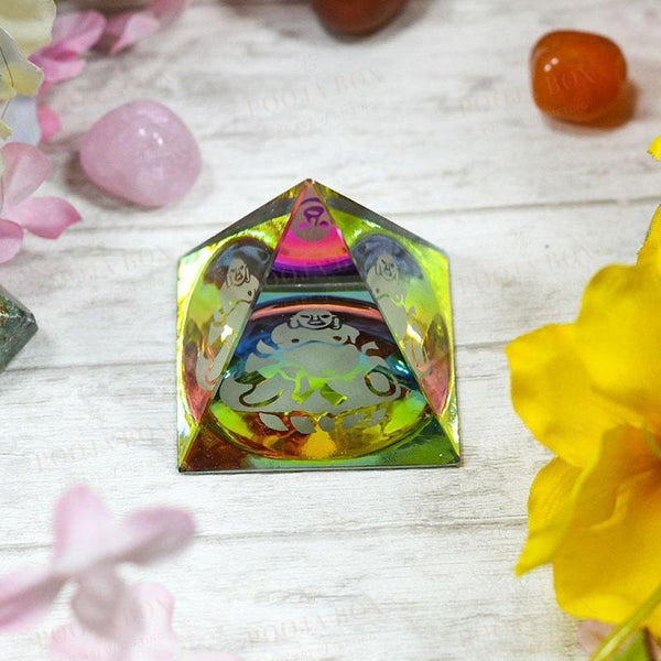 Feng Shui Laughing Buddha Crystal Pyramid | Positive Energy & Vastu Correction