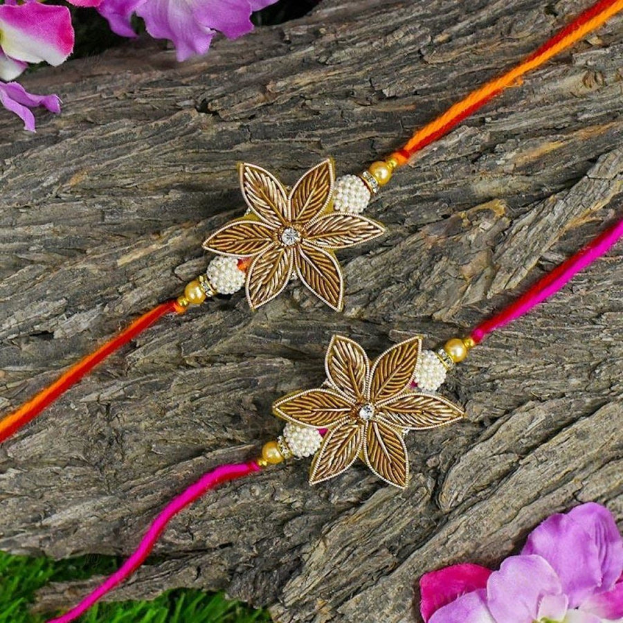 Floral Zardosi Rakhi Set Of 2