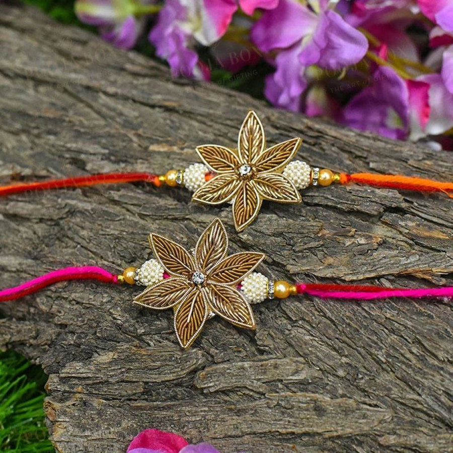 Floral Zardosi Rakhi Set Of 2