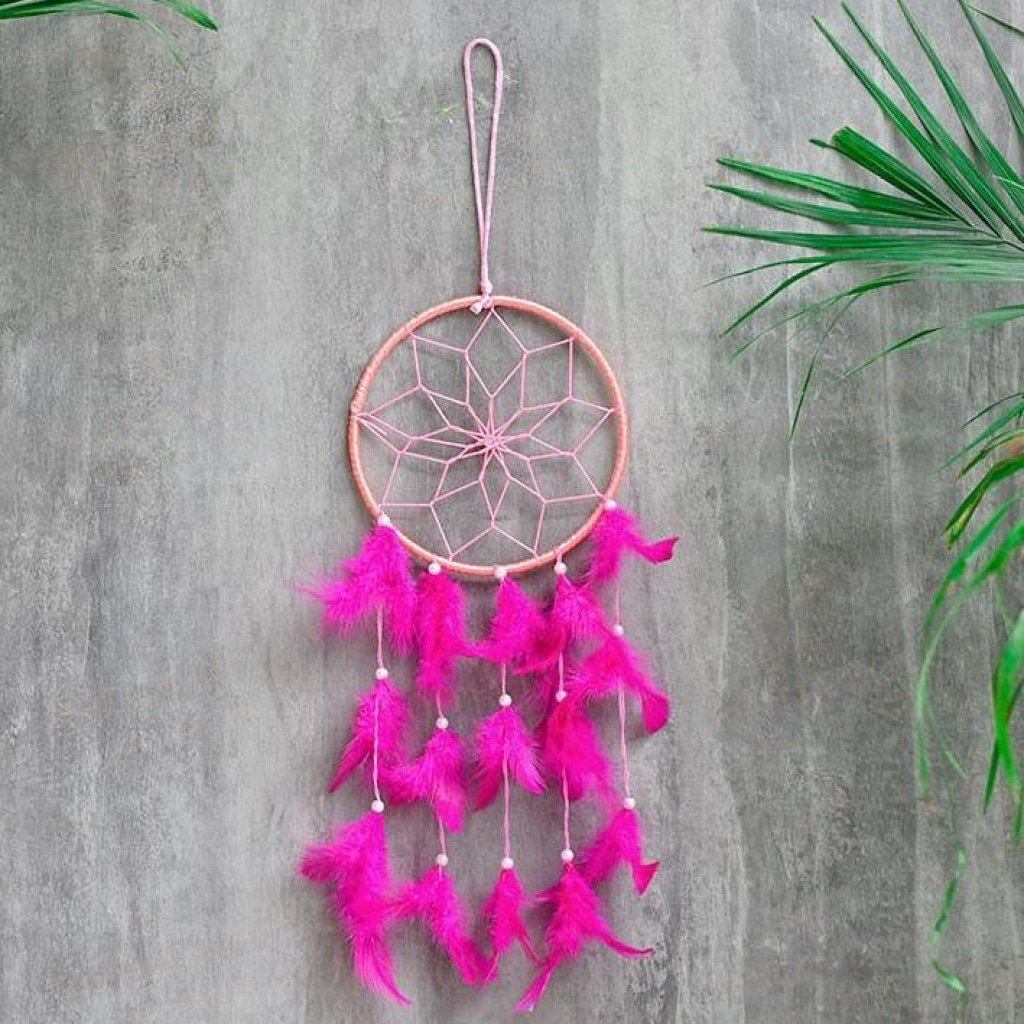 Handmade Pink Feathers Dreamcatcher Wall Hanging