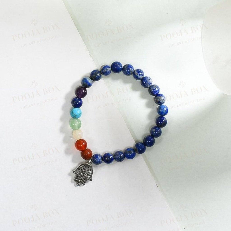 Lapis Lazuli 7 Chakra Bracelet With Hamsa Charm Reiki