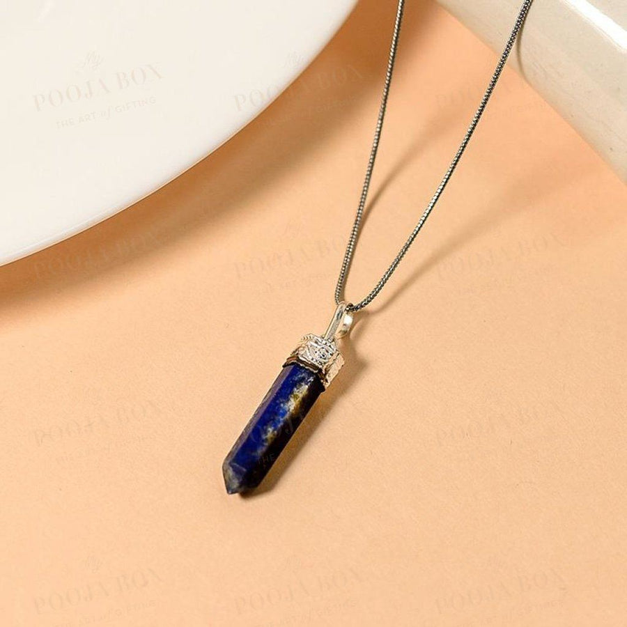 Lapis Lazuli Pencil Pendant Necklace For Wisdom