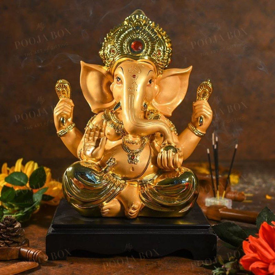 Large Golden Ganesha On Platform Idols