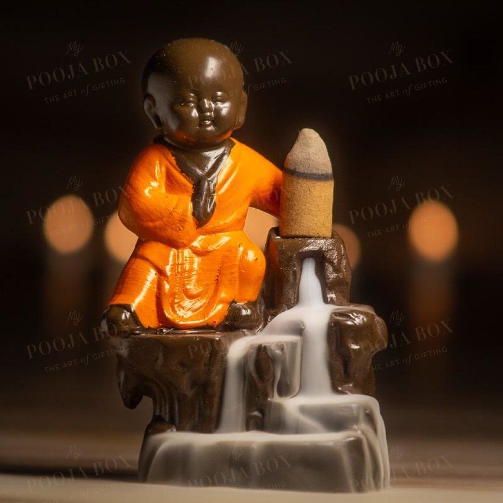 Little Monk Backflow Smoke Waterfall Incense Holder (With Backflow Dhoop)