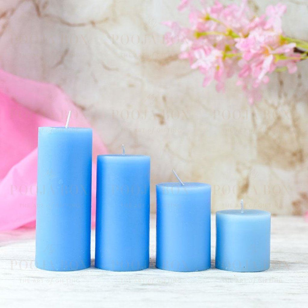 Lustre Blue Pillar Candle Set Of 4