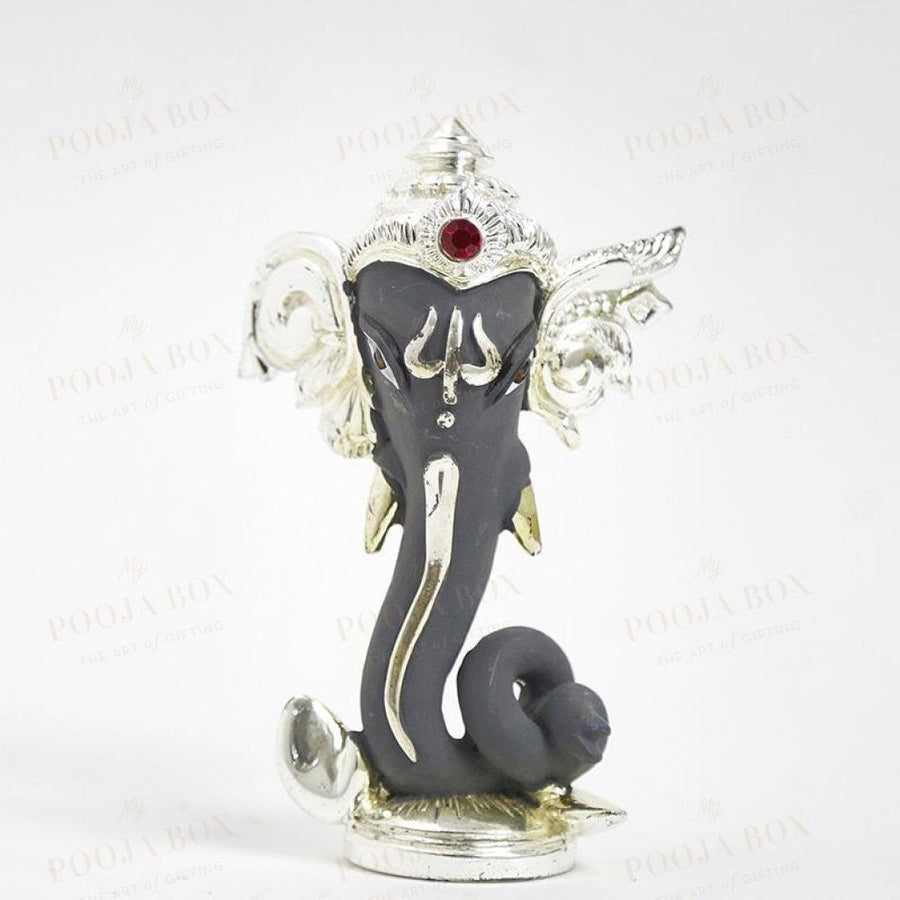Matte Grey And Silver Ganesha Head Idol