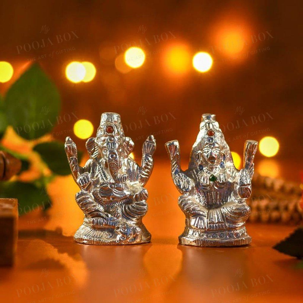 Silver Ganesh Laxmi Murti for Home Decor