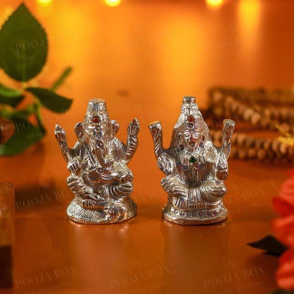 Silver Ganesh Laxmi Murti For Home Decor Idols