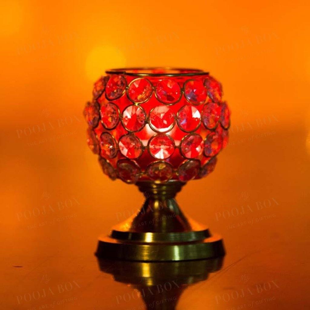 Sparkling Crystal Studded Red Candle Holder