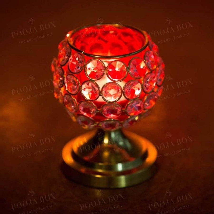 Sparkling Crystal Studded Red Candle Holder