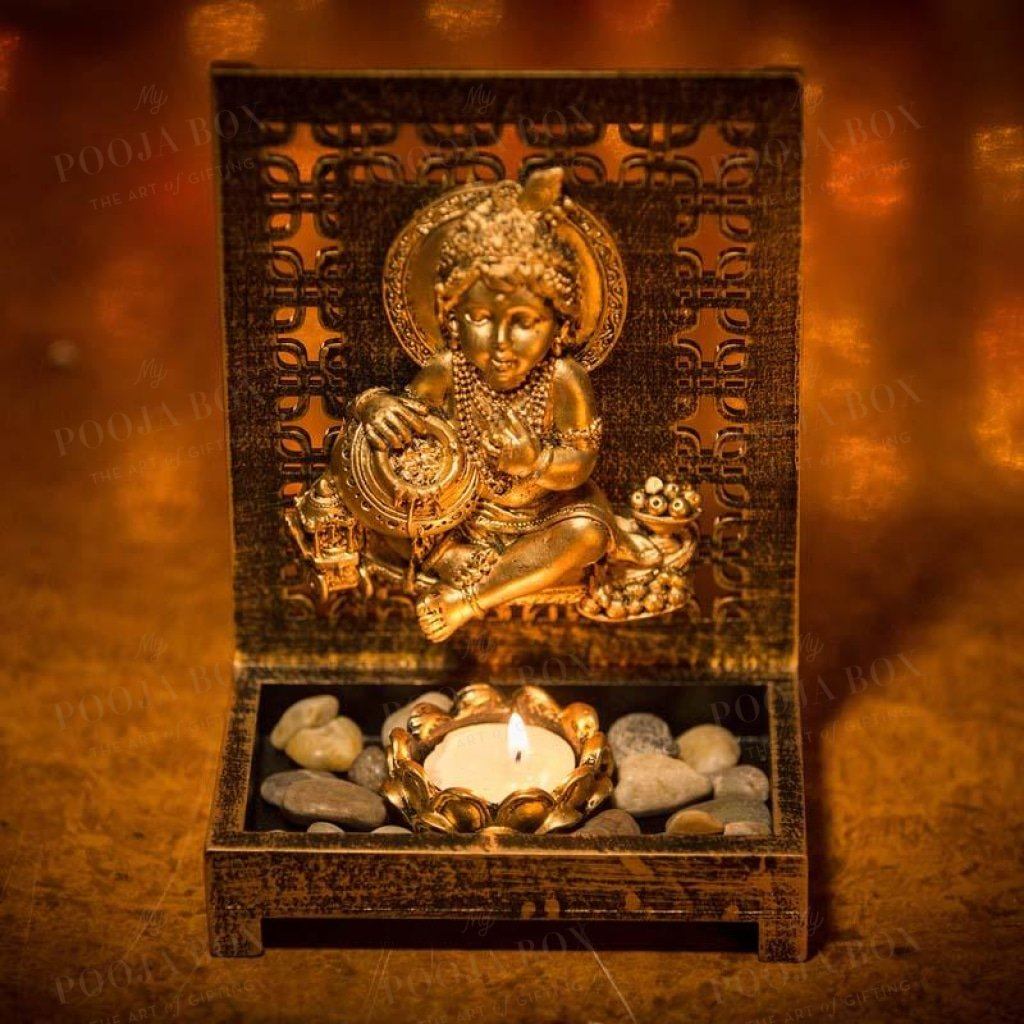 Sparkling Laddu Gopal T-Light Holder Showpiece Candle