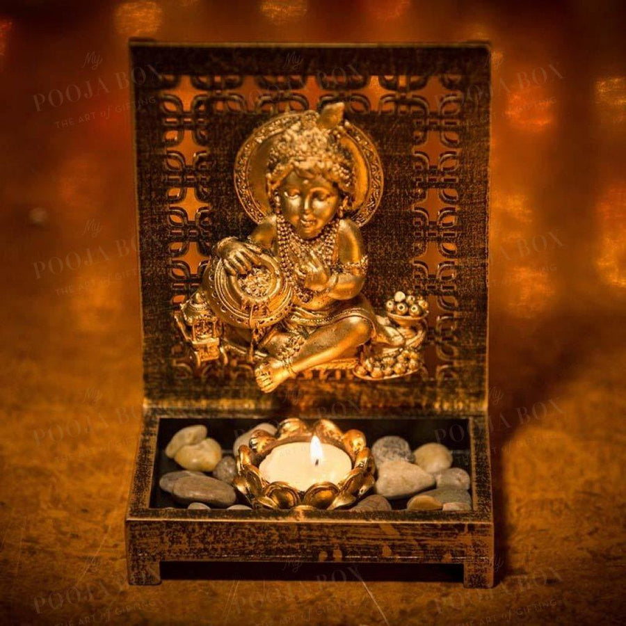 Sparkling Laddu Gopal T-Light Holder Showpiece Candle