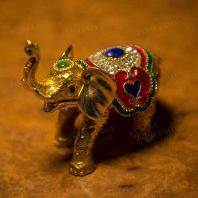 Stone Studded Metal Elephant Showpiece Home Decor