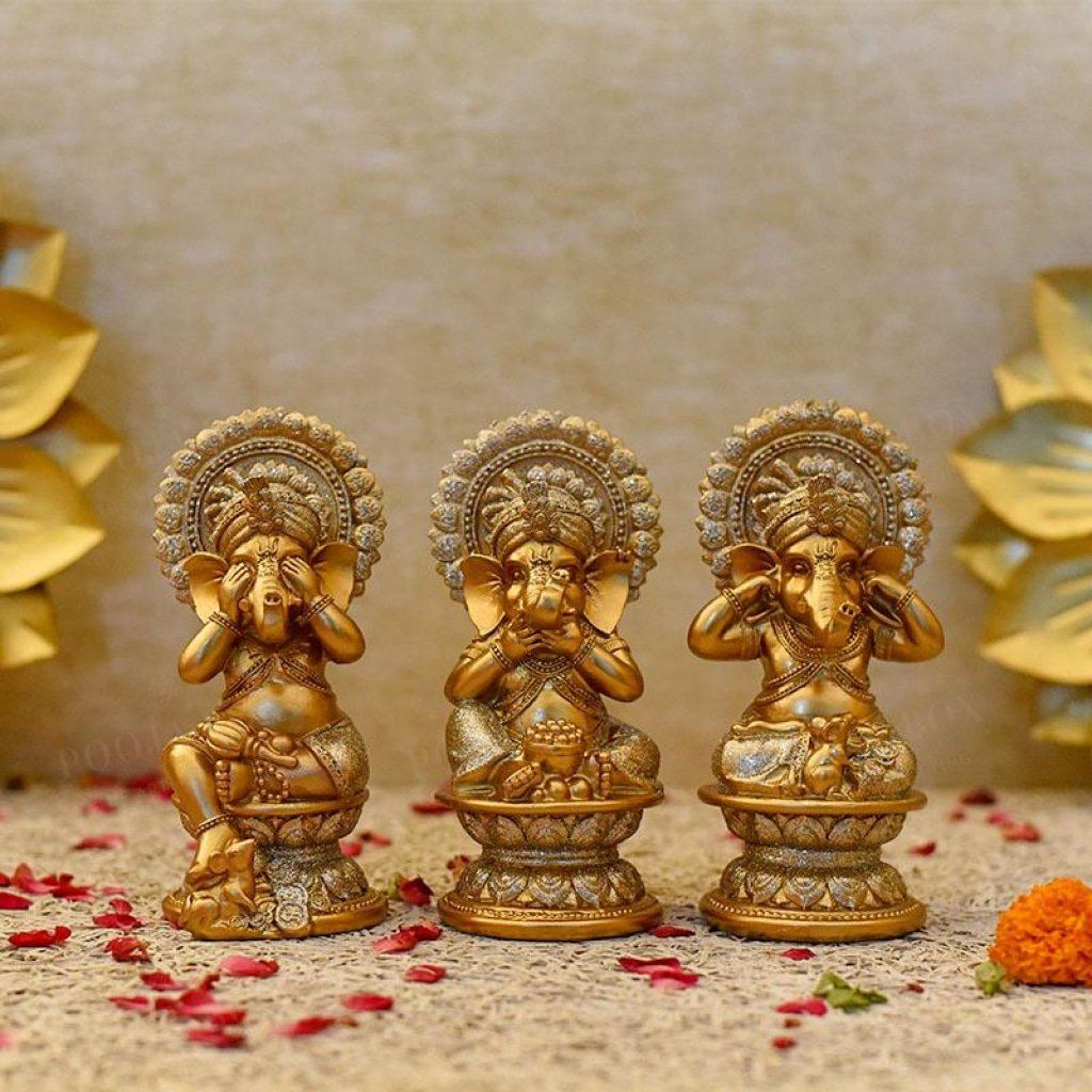 Three Wise Ganeshasspeak See And Hear No Evil (Set Of 3) Idol