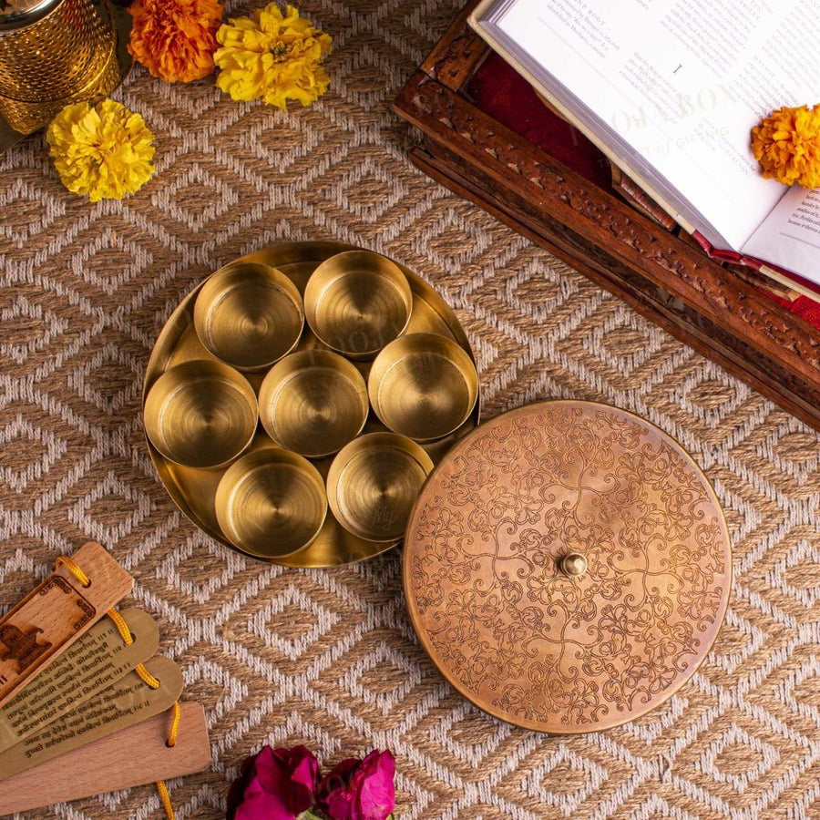 Traditional Antique Brass Pooja Samagridaan Item