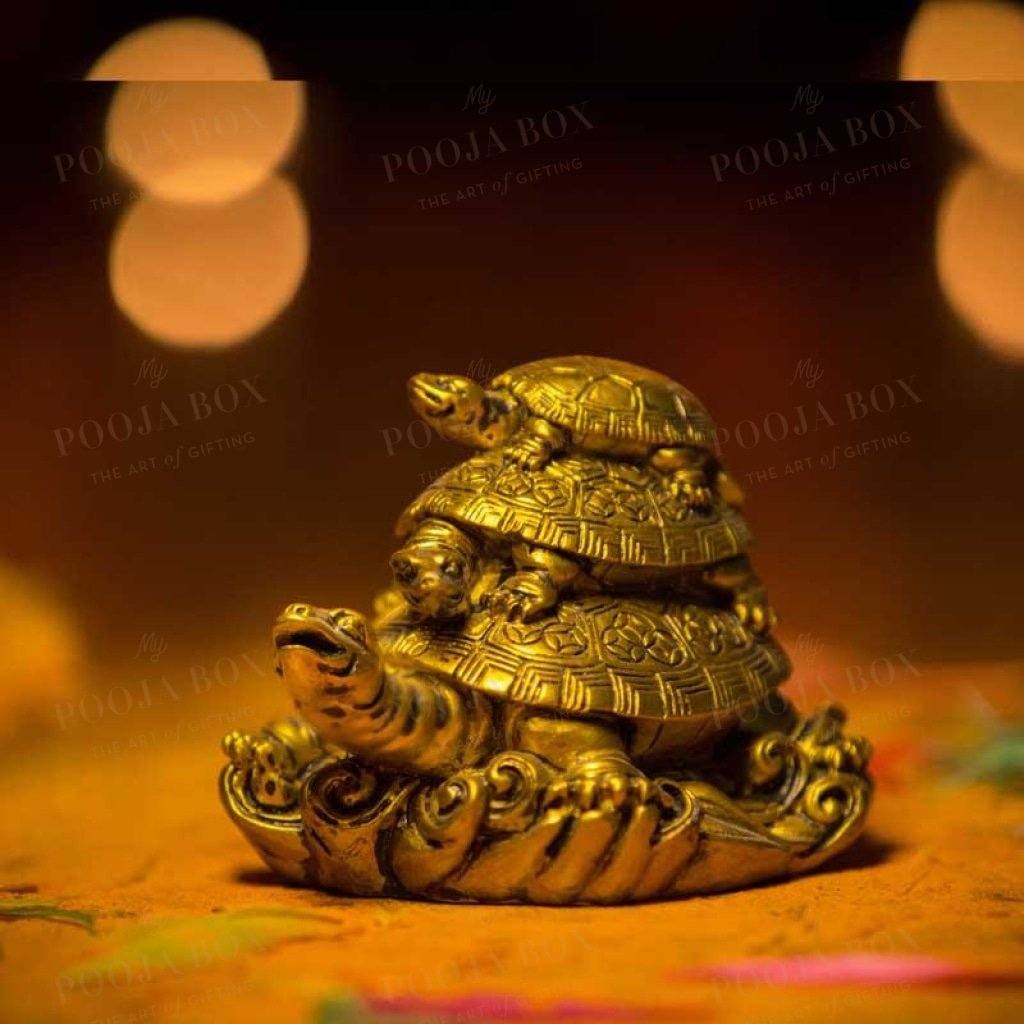 Vastu Feng Shui Three Tiered Clay Tortoise for Longevity and Good Luck