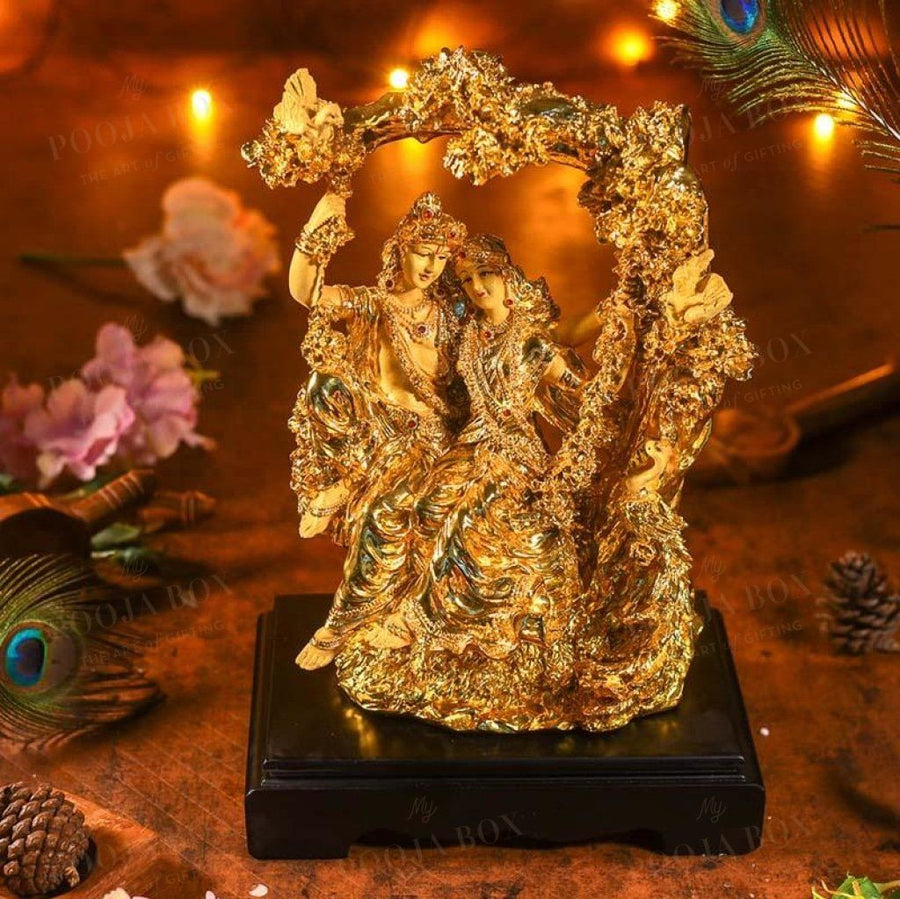 White Golden Radha Krishna Jhula Idols