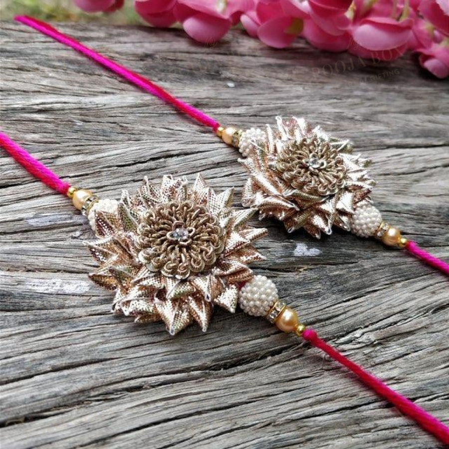 Send Online Zardosi Gota Patti Rakhi Set of 2
